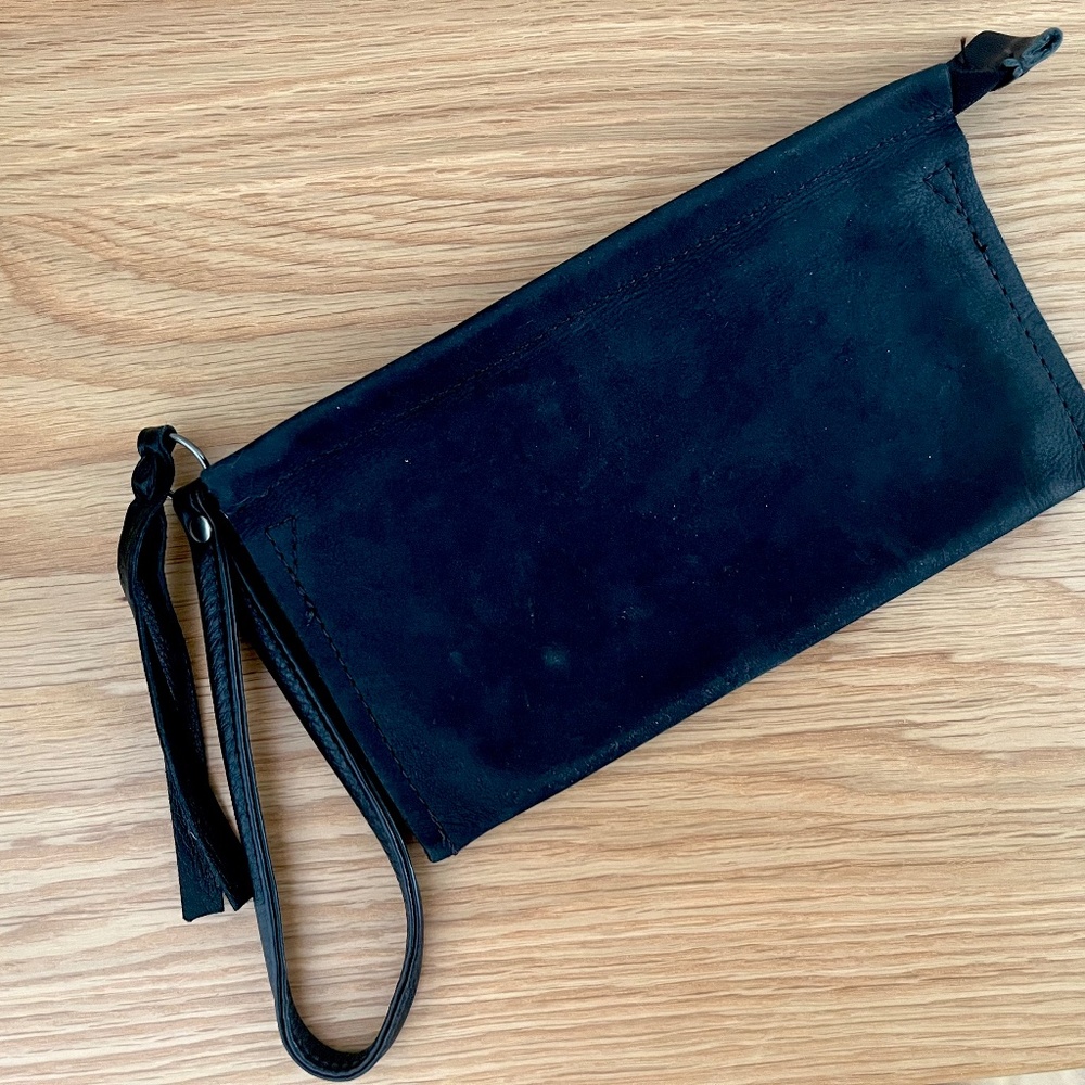 Rough & Tumble Black Leather Clutch/Wristlet